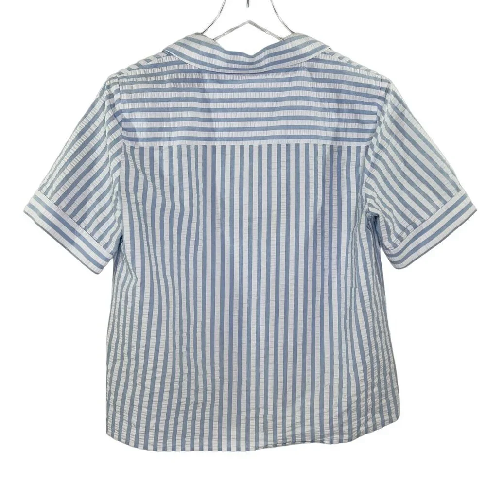 Just Female Seersucker Blue and White Striped Blouse